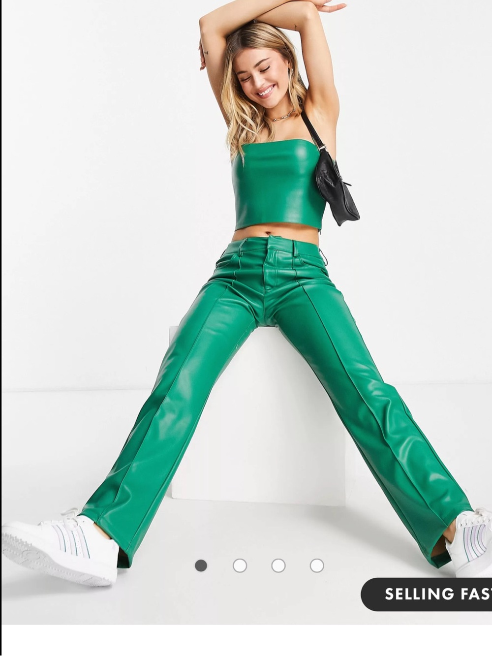 Stradivarius STR faux leather pants in
green